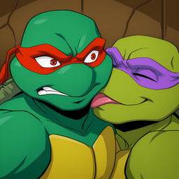 anthro cheek_lick duo eyes_closed face_lick green_body implied_incest licking male male/male mask red_eyes shell tongue tongue_out elphkun teenage_mutant_ninja_turtles donatello_(tmnt) raphael_(tmnt) reptile scalie turtle hi_res