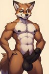 abs absurd_res anthro balls biceps big_balls big_muscles big_penis black_balls black_eyebrows black_nipples black_nose black_penis brown_body brown_eyes brown_fur canid canine chest_tuft claws eyebrows fingers fox fur genitals hands_on_hips hi_res humanoid_genitalia humanoid_penis laddarman101 male mammal multicolored_body multicolored_fur muscular muscular_anthro muscular_male navel neck_tuft nipples nose nude pecs penis pubes simple_background smile solo standing tan_background tan_body tan_fur thick_penis tuft two_tone_body two_tone_fur vein veiny_penis