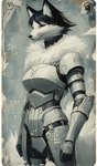 anthro armor black_hair female fur fur_collar hair solo white_body white_fur bahufaru katana_veritas_(bahufaru) arctic_fox canid canine fox mammal hi_res