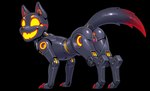 anus blue_body female feral genitals markings pussy red_tail_tip science_fiction solo sticker yellow_markings canid canine canis domestic_dog hybrid mammal synth_(vader-san)