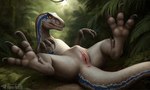 3_fingers 4_toes anus blue_markings claws feet feet_up female feral fingers foot_focus genitals jungle lying markings on_back outside pupils pussy slit_pupils solo spread_legs spreading text toe_claws toes yellow_eyes sergalbutt blue_(jurassic_world) dinosaur dromaeosaurid reptile scalie theropod velociraptor detailed signature url