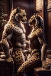 animal_genitalia anthro balls breasts building casual_nudity duo felid female fur genitals hi_res house leopard male mammal nipples nude pantherine plant pussy sheath ulfur5605