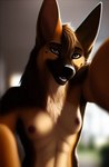 abs anthro beauty_mark breasts brown_eyes brown_nipples canid canine canis caserus domestic_dog female fur german_shepherd hair herding_dog looking_at_viewer mammal nipples nude pastoral_dog seductive smile solo tuft