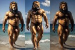 animated anthro balls body_hair felid fur genitals joachim58 lion looking_at_viewer male mammal muscular nipples nude pantherine penis presenting seaside seductive smile solo