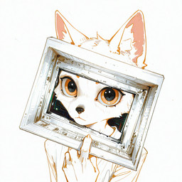 anthro fur male orange_eyes picture_frame solo white_body white_fur keryesh4ka domestic_cat felid feline felis mammal