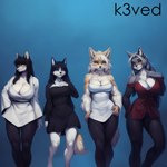 anthro female group k3ved canid canine canis mammal wolf edit