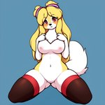 1:1 2023 animal_crossing anthro blauesreh blush breasts canid canine canis clothing colored colorful domestic_dog female flashing fur hair isabelle_(animal_crossing) leggings legwear light lighting looking_at_viewer mammal navel nipples nude portrait presenting red_eyes shaded simple_background simple_shading solo toy_dog white_body yellow_body yellow_fur