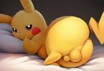 animal_genitalia anus balls beckoning black_eyes butt feet feral fully_sheathed fur genitals gesture lying male on_side presenting presenting_balls presenting_hindquarters seductive sheath smile smiling_at_viewer soles solo yellow_body yellow_fur jomisa nintendo pokemon generation_1_pokemon pikachu pokemon_(species)