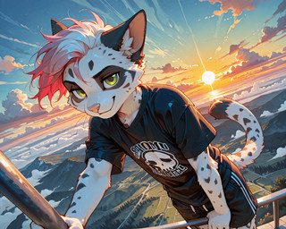 anthro landscape male solo sunset keryesh4ka domestic_cat felid feline felis mammal