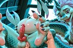 anal anthro balls bodily_fluids cum cum_in_ass cum_inflation cum_inside cumshot disembodied_hand duo ejaculation feet female genital_fluids genitals holding_both_legs inflation intersex intersex/male knot male male/female male/male maleherm mythology aiolio sisu_(ratld) dragon eastern_dragon human mammal mythological_creature mythological_scalie scalie