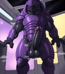 anthro armor balls big_balls big_penis genitals male musk penis solo solo_focus space nikol-ai mass_effect alien krogan hi_res