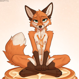 anthro barely_visible_genitalia barely_visible_pussy bedroom_eyes blep breasts canine_nose chest_tuft claws countershade_face countershade_fur countershade_torso countershading crossed_ankles dipstick_arms dipstick_tail female finger_claws food food_fetish fur genitals green_eyes head_tuft humanoid_genitalia humanoid_pussy looking_at_viewer markings narrowed_eyes navel nipples nude orange_body orange_fur pancake pawpads pussy seductive simple_background sitting slim small_breasts smile solo syrup tail tail_markings toe_claws tongue tongue_out tuft whisker_spots asp791_(director) pancake_(asp791) canid canine canis fox mammal absurd_res hi_res