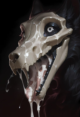 anthro bodily_fluids bone cum cum_in_mouth cum_inside female genital_fluids skull skull_head solo scp_foundation scp-1471-a canid canine mammal absurd_res hi_res