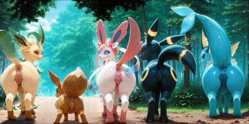 animal_genitalia animal_pussy anus black_anus black_body black_eyes black_fur blue_anus blue_body blue_eyes brown_eyes canine_genitalia canine_pussy cute_fangs detailed_background female feral fluffy forest fur genitals glistening glistening_body group looking_at_viewer looking_back markings orange_body orange_fur pink_anus pink_body pink_eyes pink_fur plant purple_anus purple_eyes pussy raised_tail rear_view red_eyes ribbons_(anatomy) side_by_side size_difference smile spread_legs spreading tree tuft ultrawide white_body white_fur y_anus yellow_body yellow_fur hydra_(director) nintendo pokemon eevee eeveelution espeon flareon generation_1_pokemon generation_2_pokemon generation_4_pokemon generation_6_pokemon glaceon jolteon leafeon pokemon_(species) sylveon umbreon vaporeon absurd_res hi_res long_image watermark wide_image widescreen