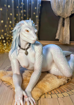 anthro breasts collar female floor lizard_tail looking_at_viewer lying nipples nude nude_female on_side realistic realistic_lighting rug scales small_breasts solo sound_effects tail white_body white_scales yellow_eyes sound_warning zabern the_elder_scrolls argonian lizard reptile scalie absurd_res animated hi_res huge_filesize short_playtime sound webm