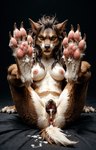 4_toes animal_genitalia animal_pussy anthro anus black_background bodily_fluids breasts brown_body brown_fur brown_hair canine_pussy claws cum cum_in_ass cum_in_pussy cum_inside cum_on_feet digitigrade fangs feet female foot_focus fur genital_fluids genitals hair looking_at_viewer lying mane nipples on_back open_mouth pawpads paws presenting presenting_pussy pussy sharp_teeth simple_background smile solo spread_legs spreading teeth thick_thighs toe_claws toes white_body white_fur director_footlover95 canid mammal were werecanid worgen tail absurd_res hi_res