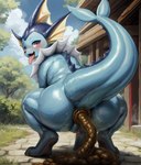 anatomically_correct anatomically_correct_anus anatomically_correct_genitalia anatomically_correct_pussy anthro anus bodily_fluids crouching dripping eeveelution fart fart_fetish feces female fur gaping gaping_anus generation_1_pokemon genitals hi_res looking_at_viewer pokemon_(species) pussy rear_view saliva saliva_drip scat solo spread_legs spreading tongue tongue_out vaporeon