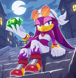 5_fingers anthro building chaos_emerald clothing cloud detailed_background eyewear eyewear_on_head female fingers footwear gem gloves handwear looking_at_viewer moon night sitting_on_ground smile smiling_at_viewer solo sunglasses sunglasses_on_head video_games anonymous_director sonic_the_hedgehog_(series) wave_the_swallow avian mammal hi_res