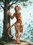 anthro bandage breasts brown_eyes completely_nude dreamworks female fur genitals hand_on_tree landscape leaf looking_away mountain nipples nude outside plant pussy rear_view relaxed small_breasts solo tree valley wind majorrenegade kung_fu_panda master_tigress felid mammal pantherine tiger detailed hi_res