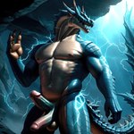 2_penises anthro balls genitals lightning male monster_hunter multi_genitalia multi_penis nipples pecs penis solo unusual_anatomy unusual_genitalia unusual_penis pup_tobey lagiacrus leviathan_(mh) scalie absurd_res hi_res superabsurd_res