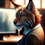 anthro clothed clothing ear_tuft female inner_ear_fluff mature_female office office_clothing photo photorealism photorealistic side_view smile solo tuft dimot felid feline lynx mammal portrait