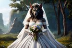 anthro big_breasts black_body black_fur blizzard_entertainment breasts canid canine clothing dress female fur green_eyes kauket kauket_blackmoore mammal outside solo warcraft wedding_dress were werecanid werecanine worgen world_of_warcraft