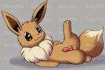 balls bobby99as distracting_watermark eevee feral generation_1_pokemon genitals knot lying male on_back penis pokemon_(species) presenting presenting_penis solo watermark