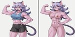 abs anthro at biceps breasts cleavage clothed clothing female flexing fluffy girl hair hip light muscular on solo viewer oswaldpohyl solatorobo opera_kranz domestic_cat felid feline felis mammal furry invalid_tag purple tail thick thighs hi_res