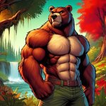 2024 abs anthro belt belt_buckle biceps big_abs big_biceps big_deltoids big_forearm_muscles big_muscles big_pecs big_trapezius big_triceps biped black_eyebrows black_nose black_pupils bottomwear broad_shoulders brown_belt brown_body brown_ears brown_fur brown_inner_ear brown_inner_ear_fluff clothed clothed_anthro clothed_male clothing countershade_face countershade_fur countershade_torso countershading dall-e_3 day deltoids detailed_background eyebrows facial_hair featureless_chest fist forearm_muscles forest forest_background front_view fur grass green_bottomwear green_clothing green_eyes green_pants huge_biceps huge_deltoids huge_muscles huge_triceps humanoid_hands inner_ear_fluff lake leaf light light_body light_fur looking_aside male manly monotone_bottomwear monotone_clothing monotone_pants mouth_closed multicolored_body multicolored_fur muscular muscular_anthro muscular_arms muscular_male nature nature_background obliques outside pants pecs plant pupils round_ears serratus sky snout solo standing stubble sunlight tan_body tan_countershading tan_fur thick_neck topless topless_anthro topless_male trapezius tree triceps tuft two_tone_body two_tone_fur v-line water waterfall zenithwolf brown_bear grizzly_bear mammal ursid ursine 1:1 digital_drawing_(artwork) digital_media_(artwork) hi_res lighting portrait shaded three-quarter_portrait warm_colors