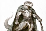 animal_genitalia anthro armor bracers cloaca cloacal_penis cloak clothed clothing genitals male muscular partially_clothed solo hyperion lizard lizardman reptile scalie