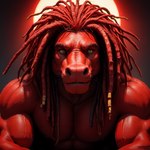 anthro dreadlocks fur hair looking_at_viewer male realistic realistic_lighting red_body red_fur red_hair solo sunrise redstallion_(director) equid equine mammal attempted_signature