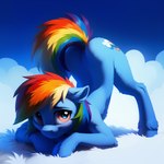 ass_up blue_body blue_fur equid equine female feral fur horse looking_at_viewer mammal my_little_pony nenvul pony rainbow_dash_(mlp) raised_tail seductive smile solo