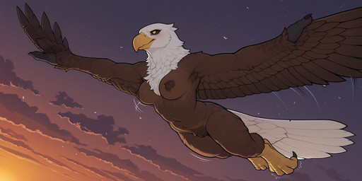 abs anthro armpit_hair athletic beak black_claws black_nails black_sclera blush body_hair brown_body brown_feathers claws cloud colored_nails colored_sclera crotch_tuft digitigrade feathered_arms feathers feet female flying from_front_position low-angle_view motion_lines muscular muscular_anthro muscular_female muscular_thighs nails naturally_censored navel nipple_tuft nude nude_female outside outstretched_arms prompt pubes sky solo star starry_sky sunset tail tail_feathers talons toe_claws tuft white_body white_feathers white_tail winged_arms wings yellow_beak yellow_eyes joe420 accipitrid accipitriform avian bald_eagle bird eagle sea_eagle 2025 full-length_portrait hi_res portrait prompt_metainfo widescreen