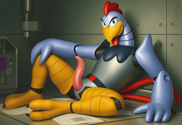 2_toes animal_genitalia animal_penis anthro avian_feet beak biped claws erection feathers feet genitals looking_at_viewer machine male male_anthro mechanical_penis metallic_body penis presenting ribbed_penis sitting smile solo talons tapering_penis telegram telegram_logo text toes sergalbutt adventures_of_sonic_the_hedgehog sega sonic_the_hedgehog_(series) scratch_(adventures_of_sonic_the_hedgehog) avian bird chicken galliform gallus_(genus) phasianid robot director_name signature url