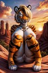 anthro breasts butt completely_nude felid female female_anthro fur genitals hi_res lewdtf mammal nude_art pantherine pussy sitting_on_ground solo tiger