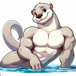 abs anthro lutrine male mammal muscular mustelid nipples nude pose simple_background smile solo water zidanes123