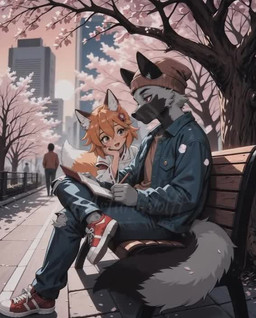 accessory animal_ears anthro arm_support asian_clothing beanie bench black_body black_fur bottomwear cherry_blossom cherry_blossom_tree cherry_tree city city_background clothed clothing countershading crossed_legs crowd denim denim_clothing duo east_asian_clothing female flower footwear fruit_tree fur grey_body grey_fur group hair hat headgear headwear holding_object inner_ear_fluff jacket japanese_clothing jeans leather leather_clothing leather_jacket leather_topwear lolibaba looking_down male male/female notched_ear open_mouth outside pants park park_bench pencil_(object) petals plant public red_eyes reverse_countershading shoes sitting sitting_on_bench smile sneakers sound_warning sun tail topwear tree tuft white_body white_fur yellow_body yellow_fur arturowolff_(director) arturowolff senko-san shiro_(sewayaki_kitsune_no_senko-san) animal_humanoid canid canid_humanoid canine canine_humanoid canis fox fox_humanoid human humanoid mammal mammal_humanoid wolf animated short_playtime webm