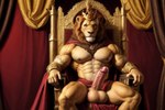 abs anthro askiewarg balls big_balls big_penis bodily_fluids chair crown erection felid furniture genital_fluids genitals hyper_realistic_ai lion lion_king male mammal muscular muscular_male pantherine pecs penis precum sitting solo throne