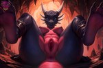 absurd_res anthro anus breasts cave close-up colored colorful cynder detailed director_hasinacat dragon feet female genitals hi_res horn looking_at_viewer lying nipples on_back portrait pussy scales scalie shaded signature soft_shading solo solo_focus spread_legs spreading watermark