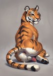 absurd_res after_anal after_sex animal_genitalia animal_penis anus balls black_body black_fur bodily_fluids cum cum_drip cum_from_ass cum_in_ass cum_inside cum_on_penis dripping felid feline feline_penis feral fur genital_fluids genitals hi_res leaking_cum looking_away looking_back male mammal muscular orange_body orange_eyes orange_fur pantherine pawpads paws penile_spines penis pink_anus pink_nose rear_view shuffur simple_background smile solo striped_body striped_fur stripes tiger tuft white_body white_fur