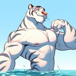 abs anthro eyes_closed felid male mammal muscular nipples pantherine shirtless solo tiger water zidanes123