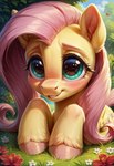 big_eyes cute_expression cute_eyes cute_pose female feral fur hair pink_hair solo wings yellow_body yellow_fur chacha555 fluttershy_(mlp) equid equine horse mammal my_little_pony pegasus pony absurd_res hi_res