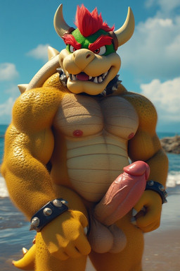 anthro beach genitals male muscular penis seaside solo bowser koopa scalie