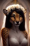 amber_eyes anthro black_hair bride church clothing detailed_background dress female hair inside slim solo veil wedding_dress hellapoc zakumi_(hellapoc) cheetah felid feline mammal