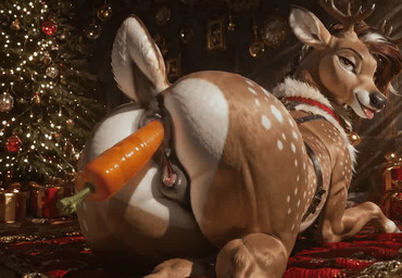 amber_eyes anal anal_penetration anus black_nose bodily_fluids brown_body brown_fur butt carrot carrot_dildo cervine_genitalia cervine_pussy clitoral_winking clitoris female feral feral_penetrated food fur genital_fluids genitals intersex intersex/female looking_at_viewer looking_back looking_back_at_viewer lying penetration plant presenting presenting_hindquarters presenting_pussy pussy pussy_juice realistic_feral rear_view sex_toy smile solo teats ultimate vaginal vaginal_penetration vegetable mare_fan_ultimate capreoline cervid cervine equid equine horse mammal reindeer animated