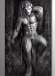 abs anthro black_and_white bottomwear clothing felid hand_behind_head lion loincloth male mammal monochrome muscular muscular_anthro muscular_male pantherine solo tahlia_(director)