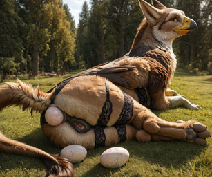 anus beak butt clothing egg egg_in_ass egg_insertion female feral forest forest_background genitals lingerie looking_at_viewer nature nature_background pawpads paws plant pussy solo stretched_anus tail tree wings crimson_fenrir_(director) avian gryphon mythological_avian hi_res