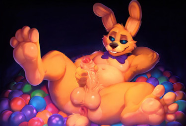 4_toes anus ball_pit balls black_eyes black_nose black_pupils blue_sclera buckteeth butt cheek_tuft countershade_butt countershade_feet countershade_fur countershade_genitalia countershade_penis countershade_tail countershade_torso countershading dark_background eyebrows facial_tuft feet fluffy foreskin fur genitals hand_behind_head hand_on_penis head_tuft hindpaw laying_down lying male navel nude on_back paws penis pit_bonnie_fnaf pupils purple_bowtie rabbit_ears rabbit_nose raised_leg reclining saggy_balls scut_tail short_tail shoulder_tuft smile smiling_at_viewer soles solo spread_toes spring_bonnie spring_bonnie_fnaf tail_tuft tan_body tan_countershading teeth toes tuft yellow_body yellow_fur five_nights_at_freddy's bonnie_(fnaf) humanoid lagomorph leporid mammal rabbit