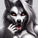 anthro breasts canid canid_demon canine demon female fur hellhound legoshi_brabo_ai loona_(helluva_boss) mammal red_eyes teeth tongue white_body white_fur