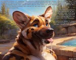 african_wild_dog anthro blue_eyes bodily_fluids canid canine cum cum_in_mouth cum_inside genital_fluids kaleb leaking_cum male mammal muscular muscular_male poolside solo text tongue tongue_out wetfur_(director)